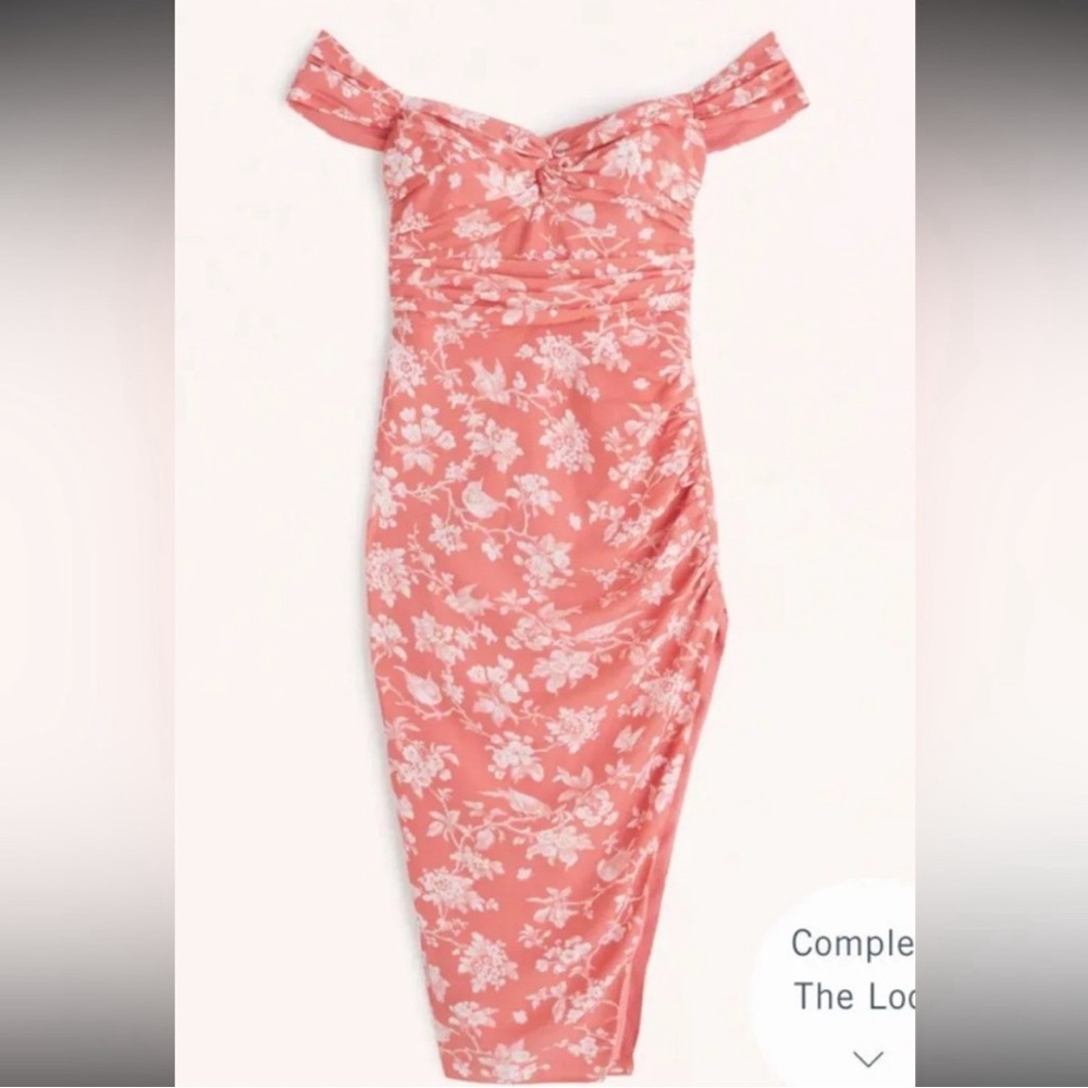 Abercrombie & Fitch Coral Pink Floral Off-Shoulder Midi Dress